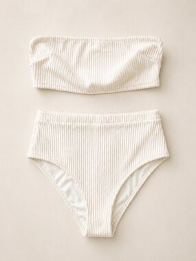 H&M Women’s White High-Waisted Bikini Set / White Strapless Bikini / Plus Size
